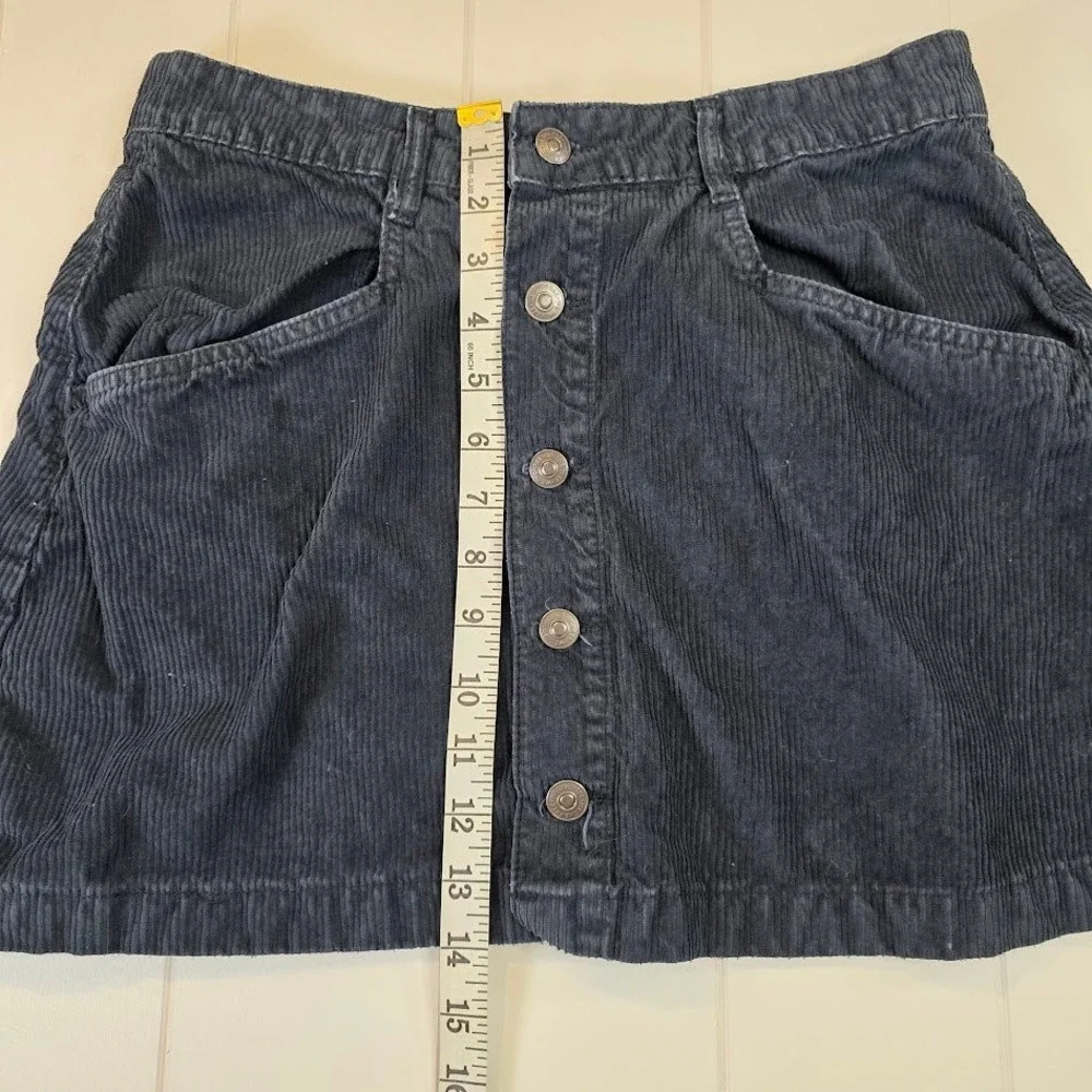 Free People Women's 8 Ray‎ Mini Skirt Navy Blue Corduroy Button Front High Waist